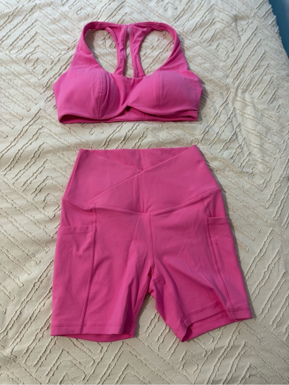 WISKII ACTIVE Bright Pink Sports Bra and High-Waist Bike Shorts Set